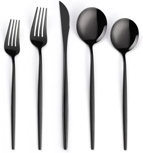 Vista 15 de Juego de cubiertos dorados de 20 piezas con tenedor para pastel, juego de cubiertos de acero inoxidable para 4, utensilios de cocina con mango