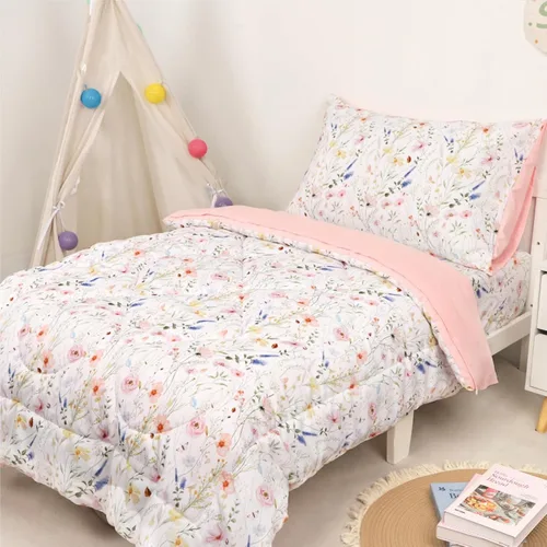Vista 17 de Juego de ropa de cama para niños pequeños, ropa de cama de 4 piezas para niños pequeños, juego de edredón súper suave para cuna, incluye edredón