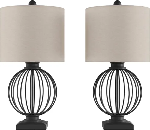 Vista 2 de Lavish Home - Juego de 2 lámparas de mesa modernas de hierro forjado con bombillas LED, estilo rústico de granja para sala de estar o dormitorio