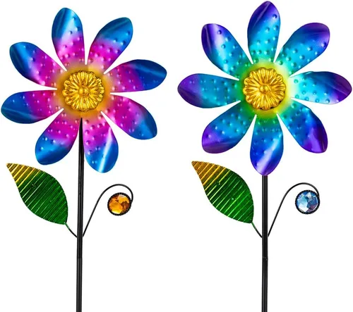 Vista 14 de Viveta Molinillo de viento para exteriores, escultura de viento decorativa con estaca resistente, molinetes rosas para patio y jardín