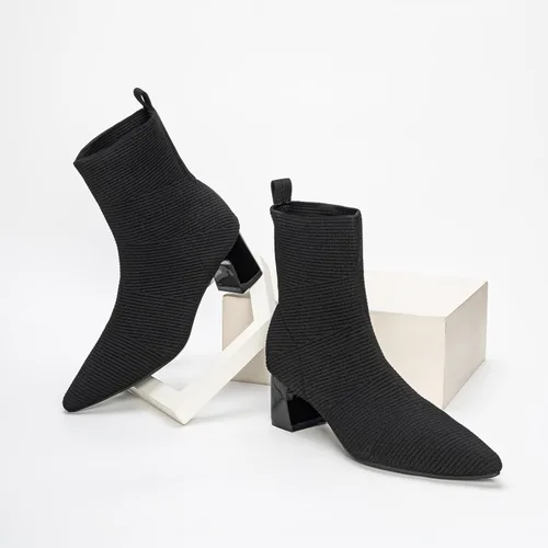 Vista 9 de Women's Ankle Boots Comfortable Pointed Toe Breathable Sock Knit Low Heel Fall Work Office Booties
