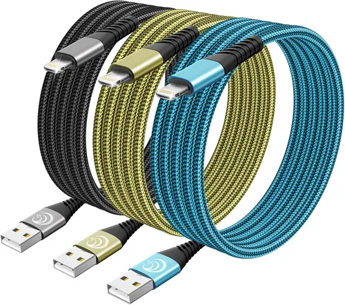 Vista 9 de Cargador para iPhone [certificado Apple MFi] Paquete de 2 cables Lightning de 10 pies de largo, cable de carga rápida de nailon trenzado