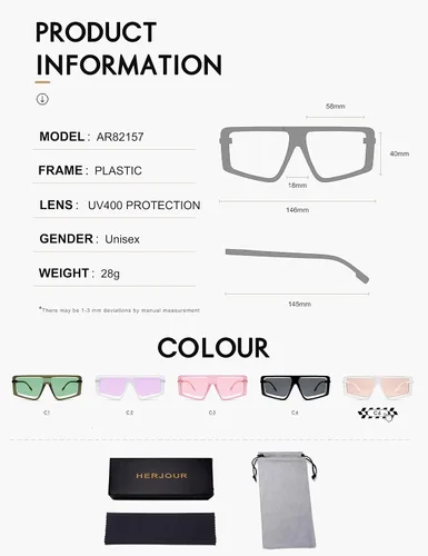 Vista 5 de Gafas de sol cuadradas retro de gran tamaño para mujeres y hombres, gafas de sol de moda AR82157, Blanco/Rosa