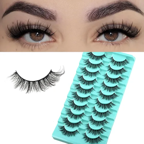 Vista 17 de APCYUST Pestañas postizas finas, pestañas postizas con volumen, tira de ojos, espigas, esponjosas, pestañas postizas de visón, 7 pares de pestañas