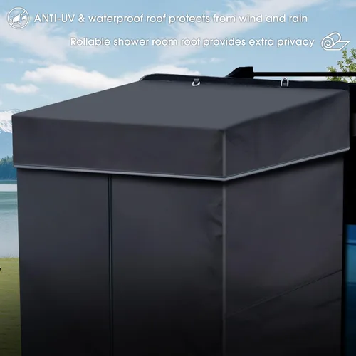 Vista 3 de Toldo de ducha con techo de 3 x 3 pies, luz LED para ducha lateral del vehículo, refugio de privacidad para campamento, baño, resistente a los rayos