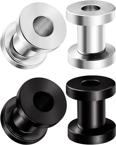 BIG GAUGES 2 pares de túneles de tornillo de acero quirúrgico 316L negro anodizado joyería oreja estiramiento lóbulo tapón pendiente