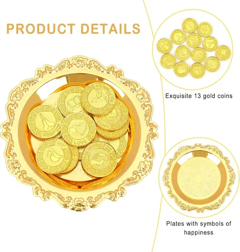 Vista 2 de TINGKU Juego de 13 Monedas de Unidad para Ceremonia de Boda Arras de Boda con Bandeja Placa Boda Arrhae Moneda Católica