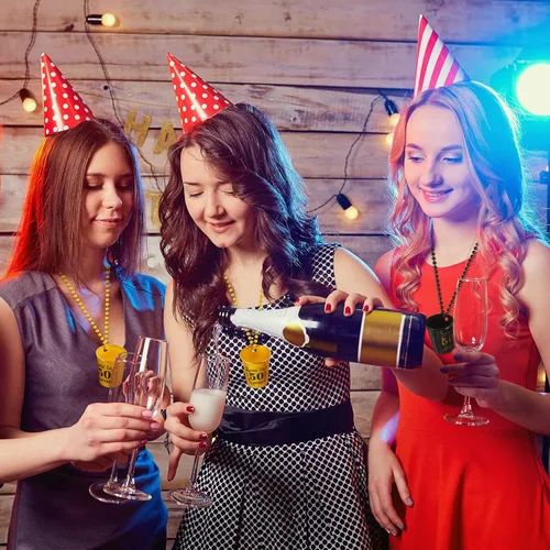 Vista 7 de 12 piezas de 30, 40, 50, 60, 70, 70, vasos de chupito de plástico para cumpleaños en collar de cuentas, tazas de chupito para fiesta de cumpleaños