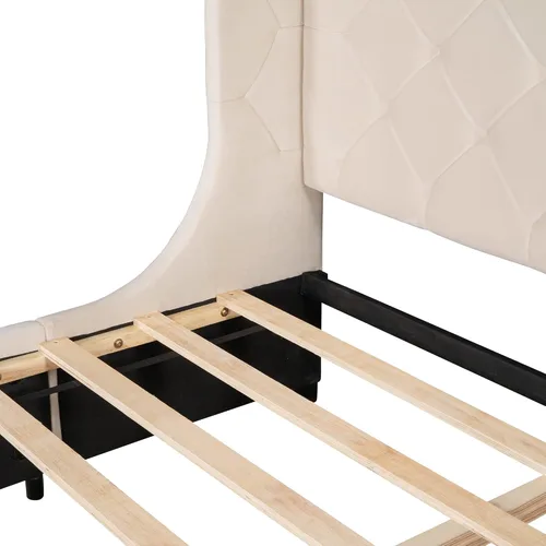 Vista 6 de SOFTSEA Cama de plataforma tapizada tamaño Queen con cajón de almacenamiento, marco de cama tapizado con cabecera con respaldo de alas, soporte