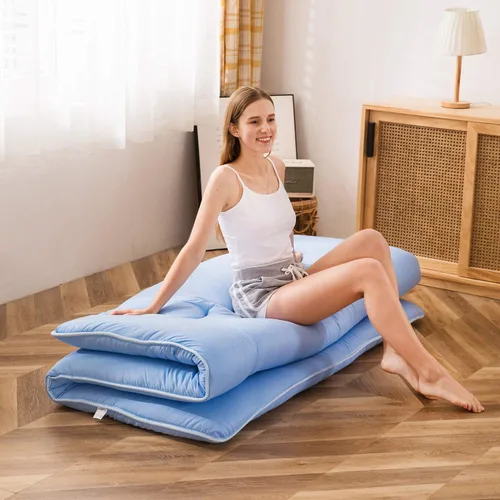 Vista 497 de Colchón futón japonés de piso gris constelación, de piso tatami, portátil, para acampar, para niños, sofá cama plegable enrollable con protector