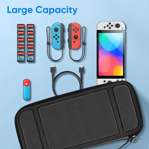 Vista 8 de Fintie Funda de transporte para Nintendo Switch OLED modelo 2021Switch 2017, a prueba de golpes funda protectora rígida bolsa de viaje con 10