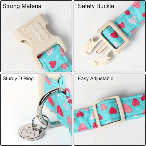Vista 202 de DOGWONG Collar de algodón y cáñamo para perros, collar rosado resistente ajustable de tela natural suave para mascotas, lindo collar de boda