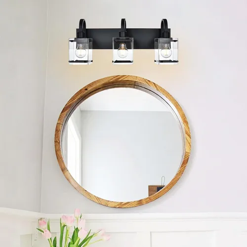 Vista 2 de Lámparas de baño negras sobre el espejo, apliques de pared de 3 luces, lámpara de tocador industrial, accesorios de iluminación de granja para baño