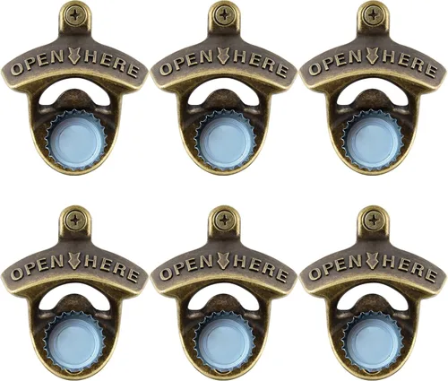 Vista 33 de Abrebotellas de cerveza magnético vintage montado en la pared, acero inoxidable, bronce antiguo, abridor superior de botellas con imanes integrados
