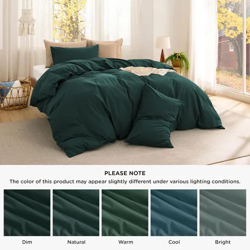 Vista 5 de Bedsure Juego de edredón de tamaño matrimonial, tela de algodón con relleno interior de microfibra, juego de cama suave verde bosque para todas