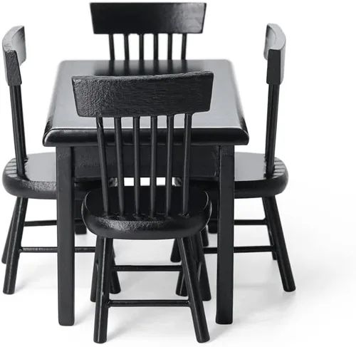 Vista 2 de Odoria 1/12 Mesa de comedor en miniatura y sillas de casa de muñecas, accesorios para muebles de cocina, color negro