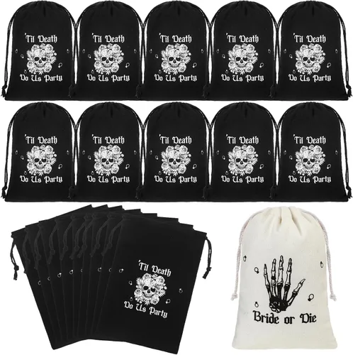 Paterr Juego de 20 bolsas de regalo para despedida de soltera, 5 x 7 pulgadas, Bride or Die Till Death Do Us Party Gothic Bachelorette Gift Cotton