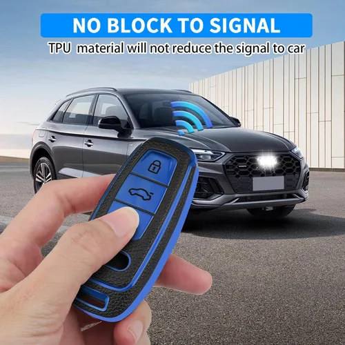 Vista 3 de QBUC Funda para llavero Audi con llavero, funda protectora de TPU suave compatible con llave inteligente Audi A3 A6 A7 A8 Q7 Q8 E-Tron S3 S6 S7 SQ7