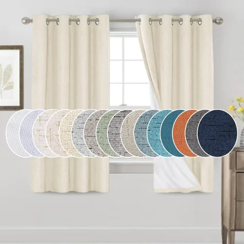 Vista 147 de PrinceDeco Cortinas con textura de lino 100% opacas de 64 pulgadas de largo, juego de 2 paneles de cortinas de lino opacas con forro aislante Arena