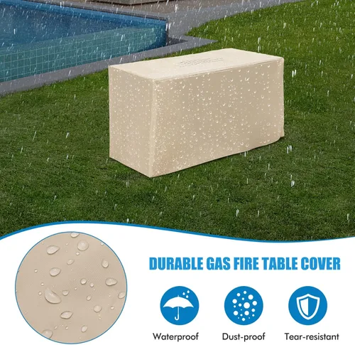 Vista 8 de Tangkula Patiojoy - Mesa rectangular de propano de 43 pulgadas, mesa de fuego de gas para exteriores de 50,000 BTU con mesa de grano de madera
