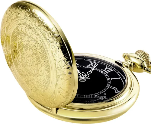 Vista 11 de Reloj de bolsillo de cuarzo para hombre con esfera negra y cadena