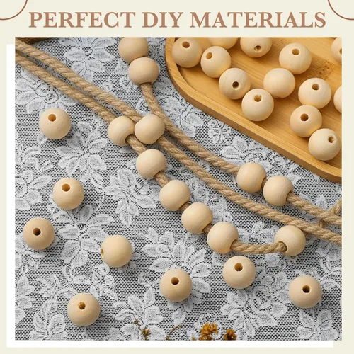 Vista 6 de WILLBOND 130 cuentas de madera de macramé sueltas con agujero grande de 0.394 pulgadas (0.394 in) para kits de fabricación de macramé, suministros