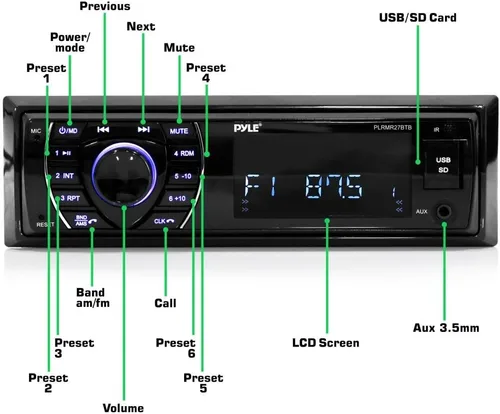 Vista 2 de Pyle Receptor de radio marino de 300 vatios con Bluetooth, auxiliar, USB, conexiones RCA, panel frontal digital, cubierta abatible, carcasa