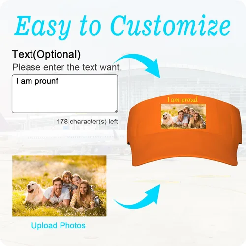 Vista 2 de Custom Visor Hat for Men Women Personalized Design Your Own Text Logo Adjustable Sport Baseball Cap