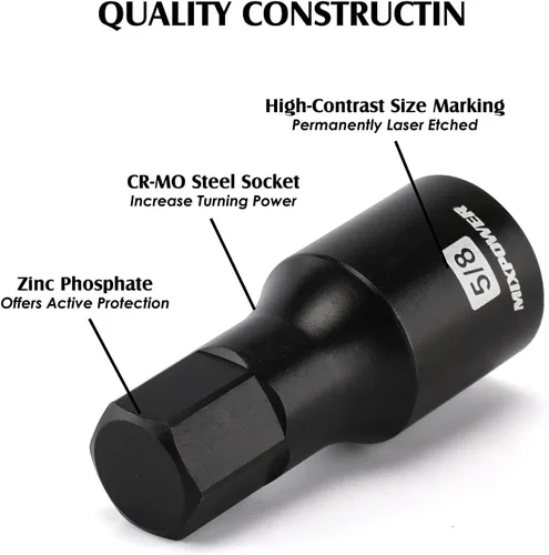 Vista 6 de MIXPOWER Juego de 14 piezas de dados Dr. Bit, 3/32 a 3/4, 1/4", 3/8" y 1/2", grado de impacto Cr-Mo, SAE, enchufe hexagonal