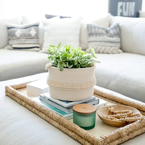 Vista 5 de NaturalCozy - Juego de 3 piezas de cestas de almacenamiento de decoración boho - Cestas tejidas de cuerda de algodón para organizar! Cosas pequeñas