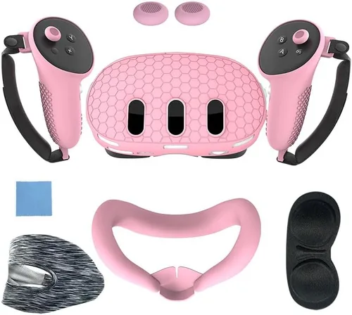 VR Silicone Protective Cover Accessories for MetaOculus Quest 3 Accessories, 7-in-1 Headset Cover Set, TPU Face Cover Controller Grips Cover Face