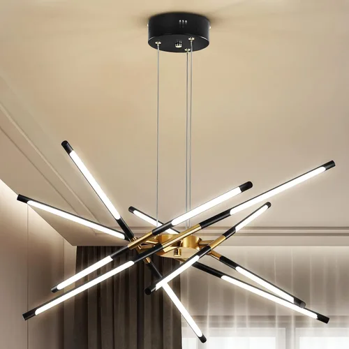 Vista 11 de Candelabro negro moderno, lámpara Sputnik con 10 luces, regulable, enchufable, lámpara de techo colgante incrustada, lámpara colgante LED dorada