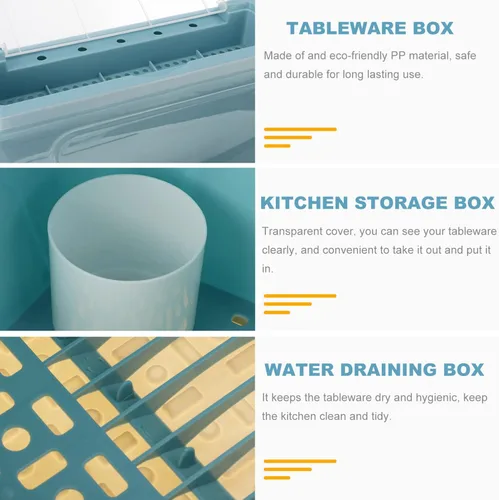 Vista 8 de Cabilock Caja de secado de botellas de platos, estante de secado de vajilla de cocina, organizador de drenaje de cubiertos, caja de drenaje