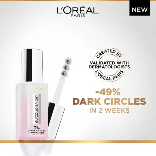 Vista 4 de L'Oréal Paris Glycolic Bright Dark Circle - Suero para ojos con 3% [glicólico + niacinamida + vitamina Cg] 0.7 fl oz