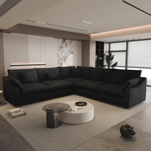 Vista 61 de WJShome Sofá Seccional Cloud Couch de 83 pulgadas para sala de estar, sofá seccional modular relleno de plumón, sofás en forma de L con otomana