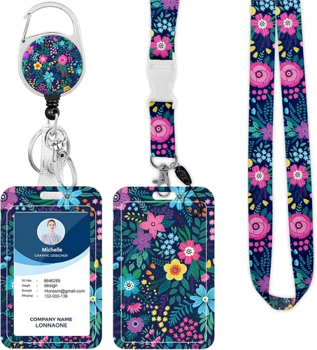 Vista 23 de Cordón con soporte para insignia, carrete retráctil con correa de cuello desmontable y soporte vertical para identificación para enfermeras