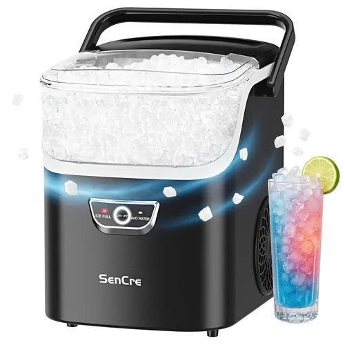 Máquina de hielo Nugget con asa, máquina de hielo de encimera de 40 libras/día lista en 5 minutos, hielo sónico suave, máquina de hielo de limpieza