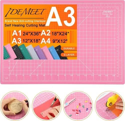 Vista 15 de Estera de corte autocurativa de 9"x12" de densidad mejorada, alfombrilla de corte rotatoria Idemeet para manualidades, protector de mesa de 5 capas
