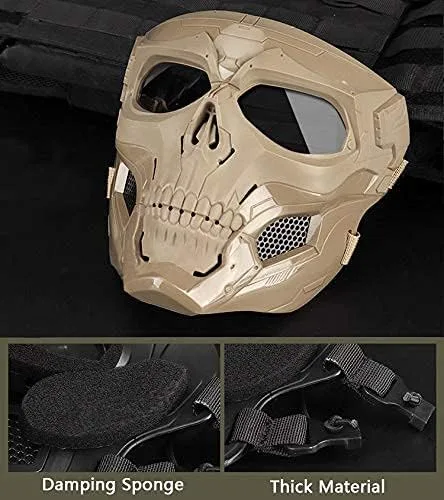 Vista 3 de AOUTACC Máscara de Airsoft de esqueleto con gafas de calavera protectora de cara completa, máscara táctica ajustable para Halloween, paintball