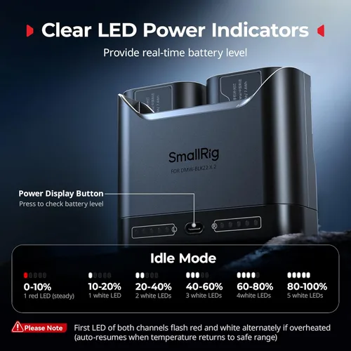 Vista 5 de SMALLRIG DMW-BLK22 Cargador de batería para Panasonic, cargador de cámara de doble ranura de 2 horas con puerto de carga USB-C de 22.5 W, totalmente