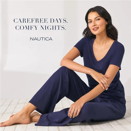 Vista 6 de Nautica Ropa de dormir de algodón para mujer, pantalones de pijama de punto de jersey (talla regular y grande)