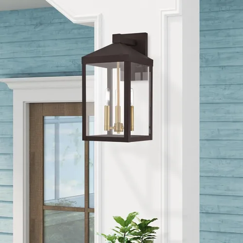 Vista 11 de Livex Lighting 20584-07 Linterna de pared para exteriores de transición de tres luces de la colección Nyack en acabado bronce/oscuro