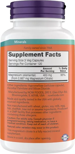 Vista 2 de Now Supplements, Citrato de Magnesio, Función Enzimática*, Soporte del Sistema Nervioso*, Crítico para la Función Enzimática*, Sin Gluten, Vegano