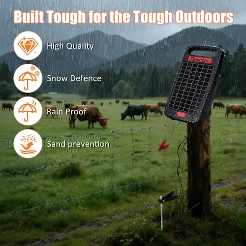 Vista 3 de Cargador de Cerca Eléctrica Solar Mejorado 5Miles con Alarma de Cortocircuito, 0.11J Cargador Solar de Cerca Protección de 24 Horas, con Panel