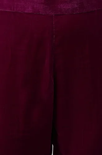 Vista 9 de Janasya Indian - Kurta de terciopelo morado con pantalón y Dupatta para mujer