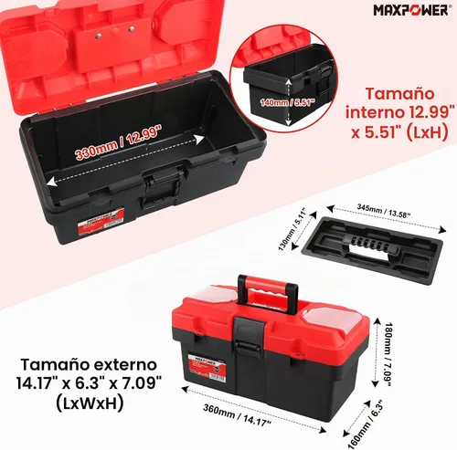 Vista 2 de MAXPOWER Caja de herramientas pequeña, cajas de herramientas de plástico de Rojo