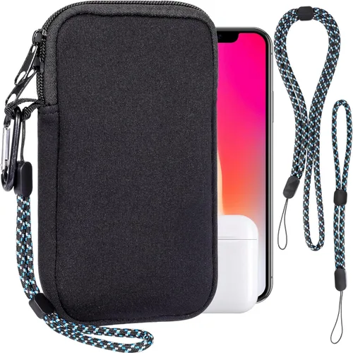 Vista 12 de Pwsap Calcetín para teléfono, bolsa de neopreno universal resistente a golpes e impactos con mosquetón y correa de cordón, funda para senderismo