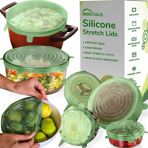 Vista 8 de Tapas elásticas de silicona reutilizables para almacenamiento de alimentos en el refrigerador, fundas elásticas resistentes al calor, tazas, latas