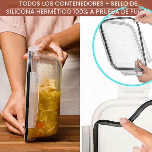 Vista 4 de Razab Juego de 2 recipientes de vidrio para almacenamiento de alimentos de 80 onzas, con tapas herméticas de bloqueo para almacenar y servir Negro