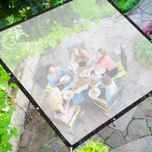 Vista 2 de Lrnn Lona transparente impermeable de 5 x 5 pies, lona de plástico resistente con ojales, lona a prueba de polvo a prueba de lluvia para muebles